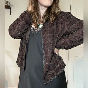 Papell Boutique 90s Beaded 100% Pure Silk Jacket Plum Eggplant Dark Purple 🍆